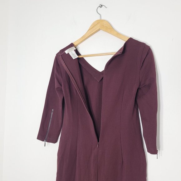 Kenar Women Burgundy 3/4 Sleeve V-Neck Back Zipper Mini Sheath Dress Office Sz 2 - Picture 8 of 14